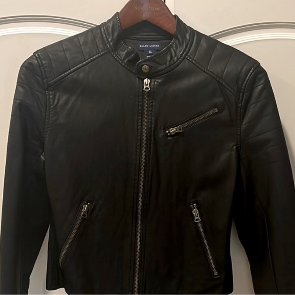 Girls Black Ralph Lauren Lined Faux Leather Jacket EUC XL size 16